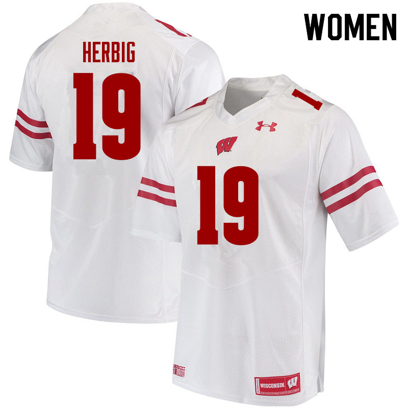 Wisconsin Badgers Women's #19 Nick Herbig NCAA Under Armour Authentic White College Stitched Football Jersey DE40L62EF